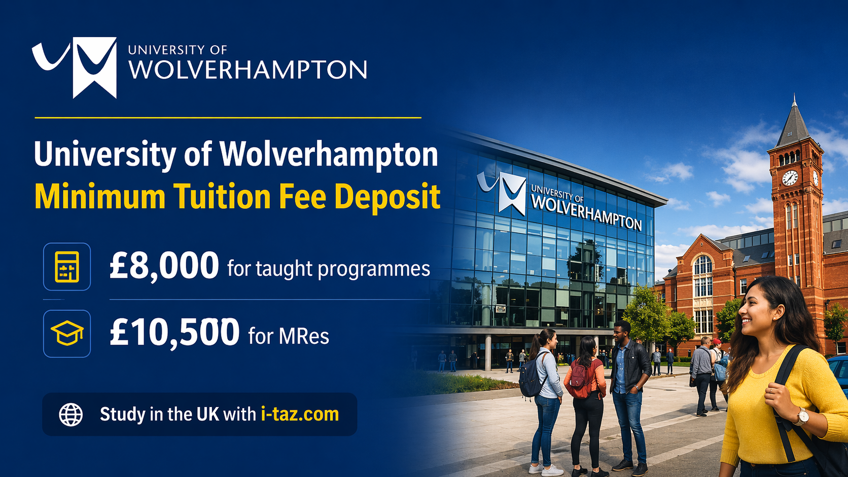 University of Wolverhampton Minimum Tuition Fee Deposit for International Students